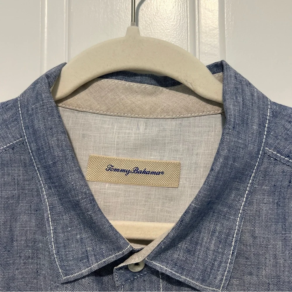 Tommy Bahama Men’s Linen Button Down Shirt Casual Resort Style Chambray Blue XL